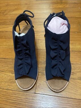 Toms Navy Ruffle Peep-Toe Sandals